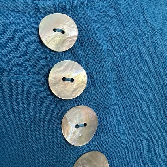 Fridaze Top Turquoise Blue Linen Popover Blouse XL Lagenlook Asymmetric Artsy - Picture 3 of 9